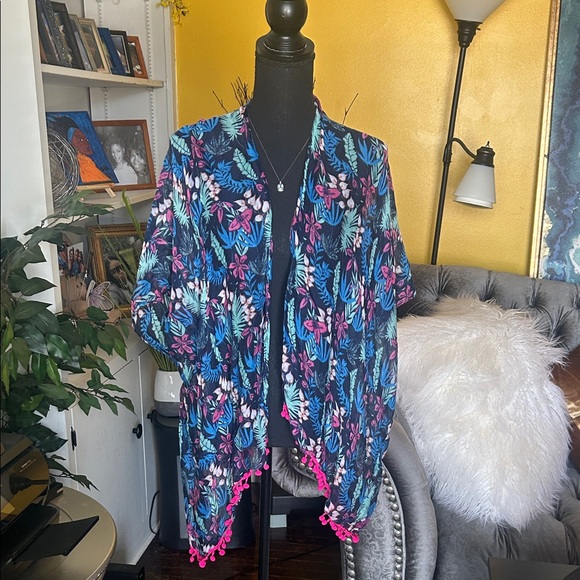 Other - Floral swimsuit cover up with Pink Tassels